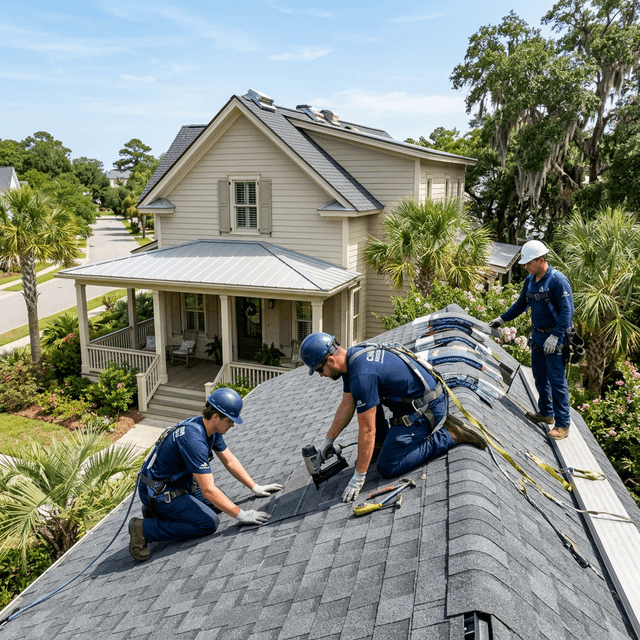 Tucker Contractors professional roofing crew on site